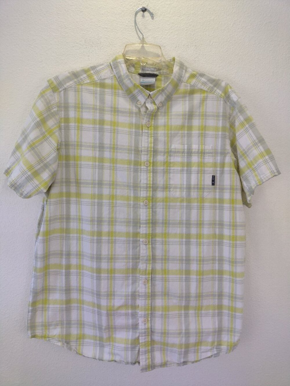 Columbia Men's Button Shirt XL Yellow Plaid Short Sleeve
